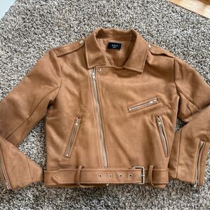 VICCI COLLECTION Tan Suede-Look Biker Jacket with Silver Hardware